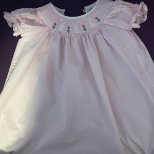 Pink Easter dress with smocked bunnies